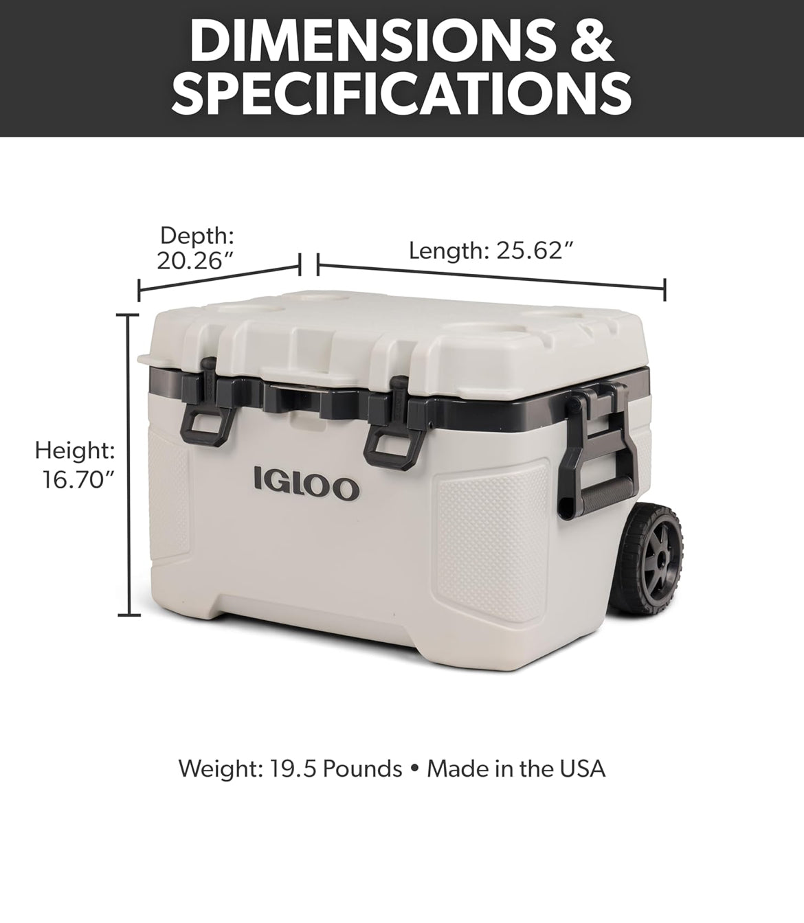 Igloo Trailmate 52Qt Wheeled Cooler, Insulated Hard Shell Ice Chest - Bone