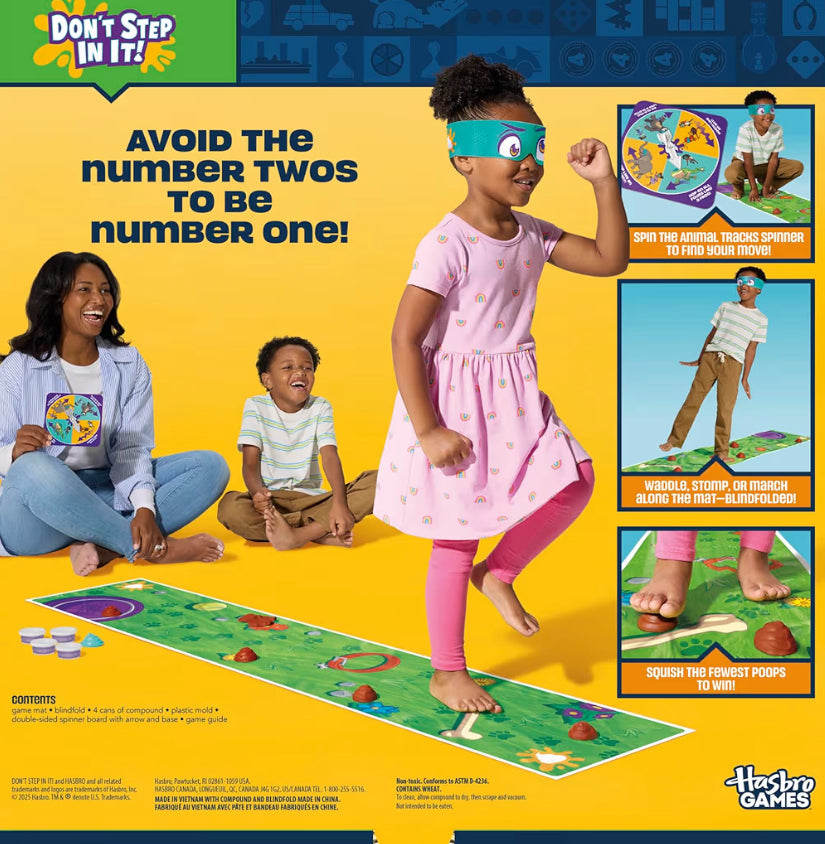 Hasbro Gaming Don't Step in It!  Game, Blindfolded, Poop Party Game | Spinner with 8 Fun Animal Moves - Funny Kids Board Games