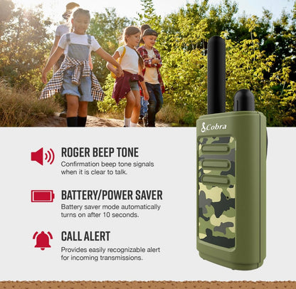 Cobra HE150 Kindervriendelike Walkie Talkies – 25 km Reikafstand, 2 Kanale Tweeradio Stel – Groen, (2-pak)