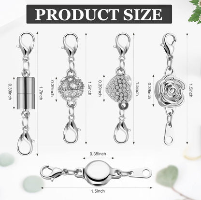 12 Stuks Halsnoer Magnetiese Sluitings en Hegters Karabiners Silwer Magnetiese Juweliersware Sluitings Sluitende Halsnoer Verlengstukke Ronde Strassbal Magnetiese Sluitings vir Armbande Maak Meervoudige Style