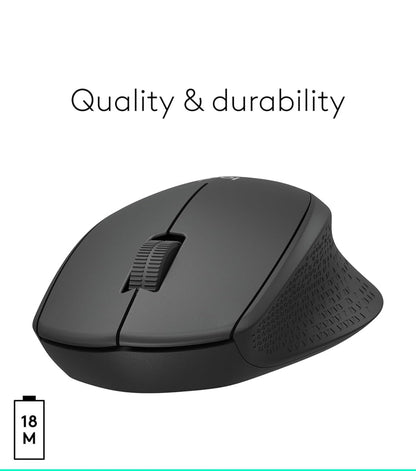 Logitech M330 SILENT Draadlose Muis, 2.4GHz met USB-ontvanger, Optiese Nasporing, Stil & Liggewig, Lang Batterylewe, vir rekenaar, Mac, skootrekenaar, Chromebook - Swart