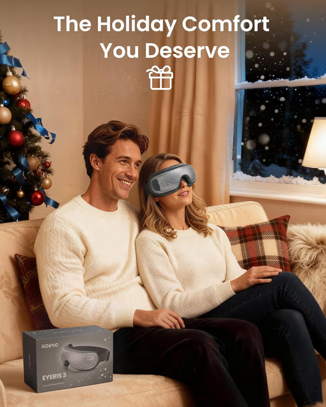 Limited Edition Eye Massager w/ Heat and Cooling Eyeris 3 Voice Control, Eye Care Sleep Mask - Silver