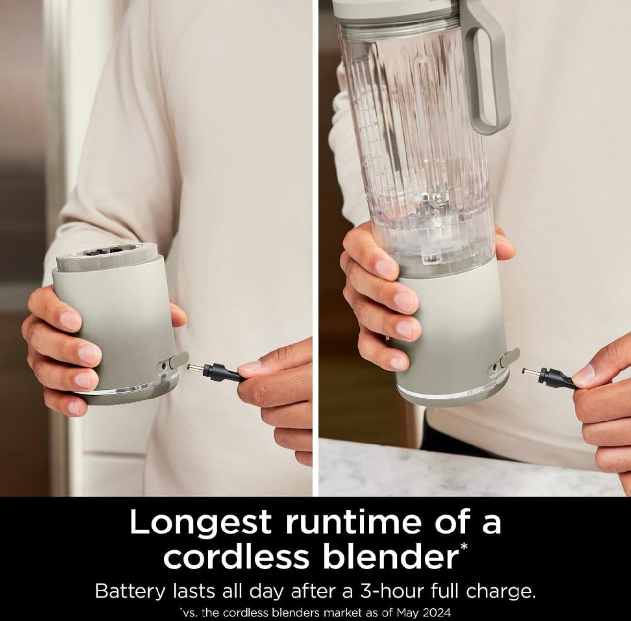 Ninja Blast Max, Portable Blender + Twist & Go, Personal Blender, Ninja Blender, Smoothie, Blend, Ice Crush, 3 Programs - CREAM BC251GY