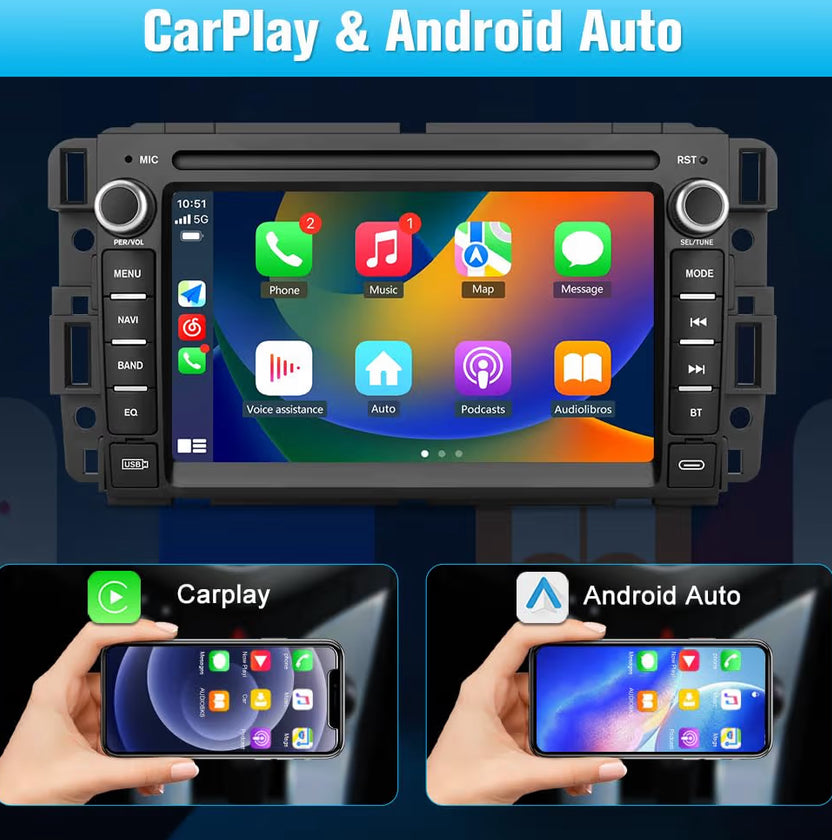 Car Stereo Android GPS Navigation Head Unit w/ CarPlay Android Auto Multimedia -Backup Camera for Chevrolet Silverado GMC Sierra Yukon 2007-2013