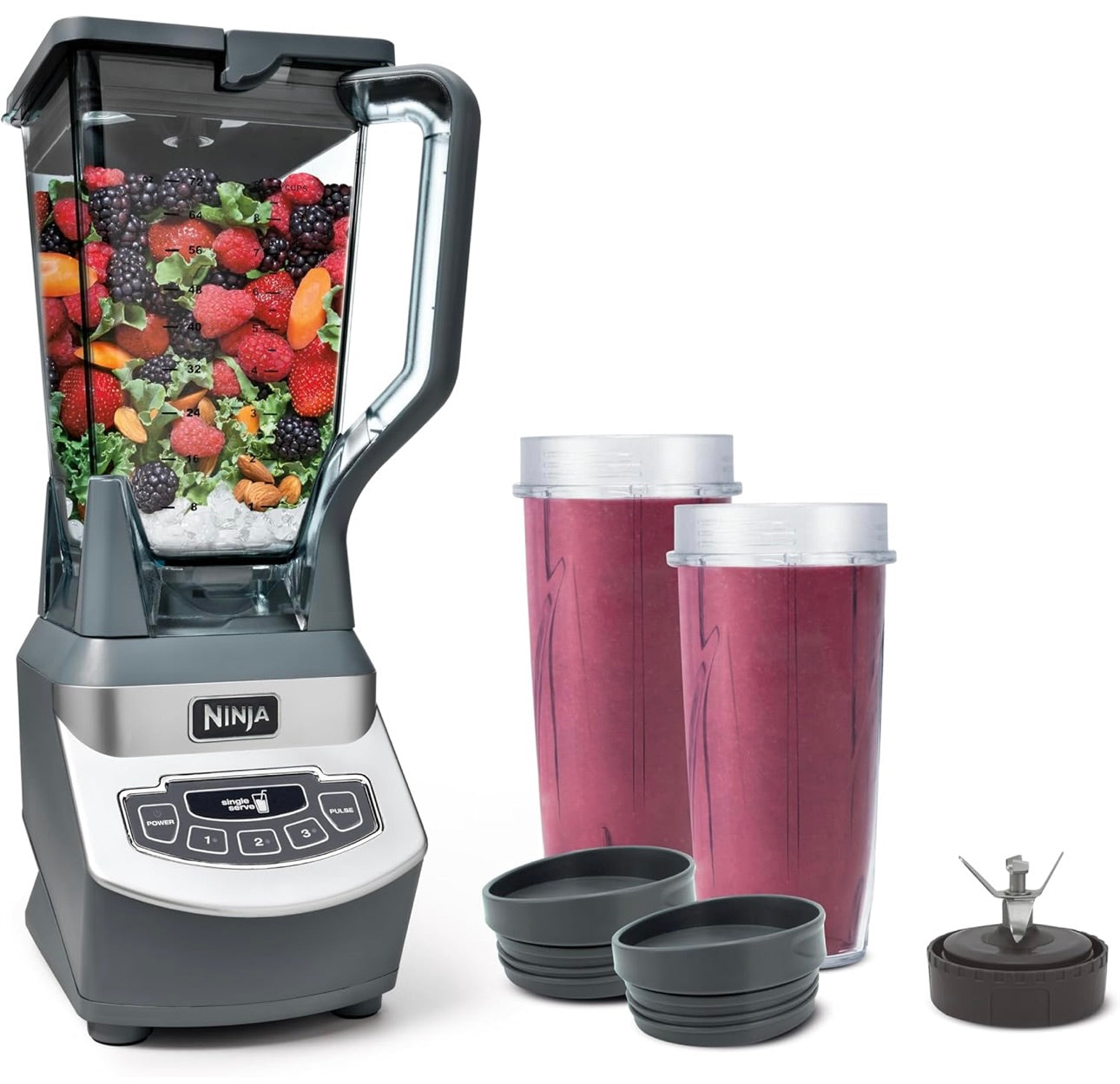 Ninja BL660 Professional Compact Smoothie & Food Processing Blender, 1100-Watts, 3 Functions - 2-oz.* Pitcher, (2) 16-oz. To-Go Cups & Spout Lids - Gray