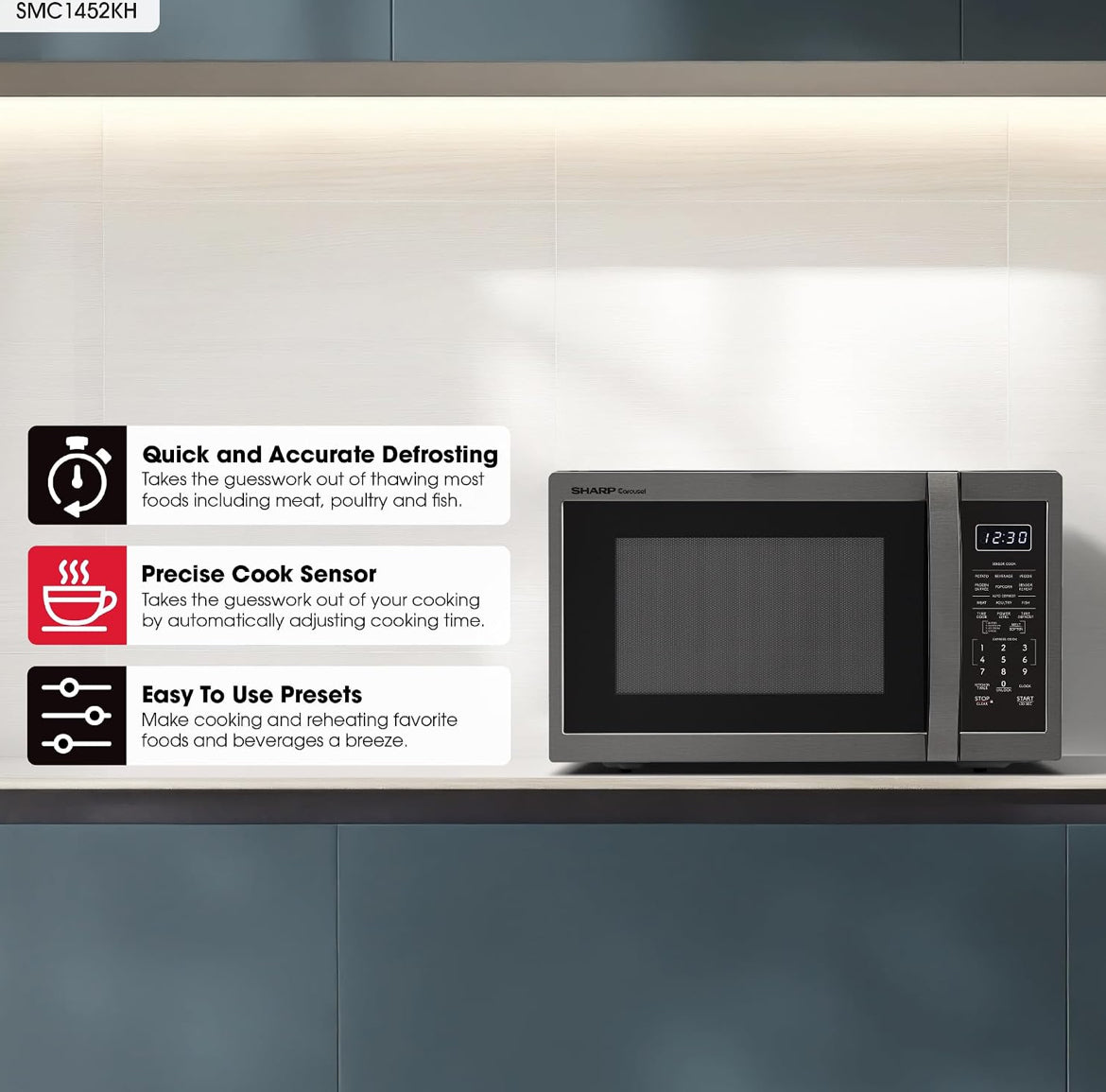 Sharp SMC1452KH 1.4 cu. ft. Black Stainless Steel Countertop Microwave Oven
Removable 12.4" Carousel Turntable