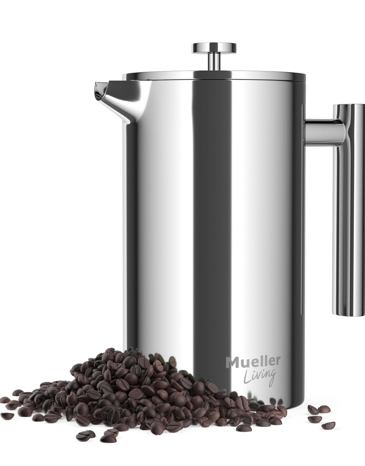 Druk-Koffiemaker 1L, Vlekvrye Staal, 4 Filters Hittebestande Dubbel Geïsoleerd, Roesvry, Voedselgraad, Skottelgoedwasser Veilig