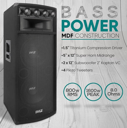 Draagbare PA-luidsprekerstelsel - 1600 Watt Buite-stereo met Dubbele 12" Woofers, 3.4" Piezo-tweeters, 5"x12" Superhoring-middeltoon, Oorkruisnetwerk