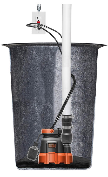 Black+Decker 1/4 HP Dompel-Opgaarpomp, Pomp tot 2300 GPH