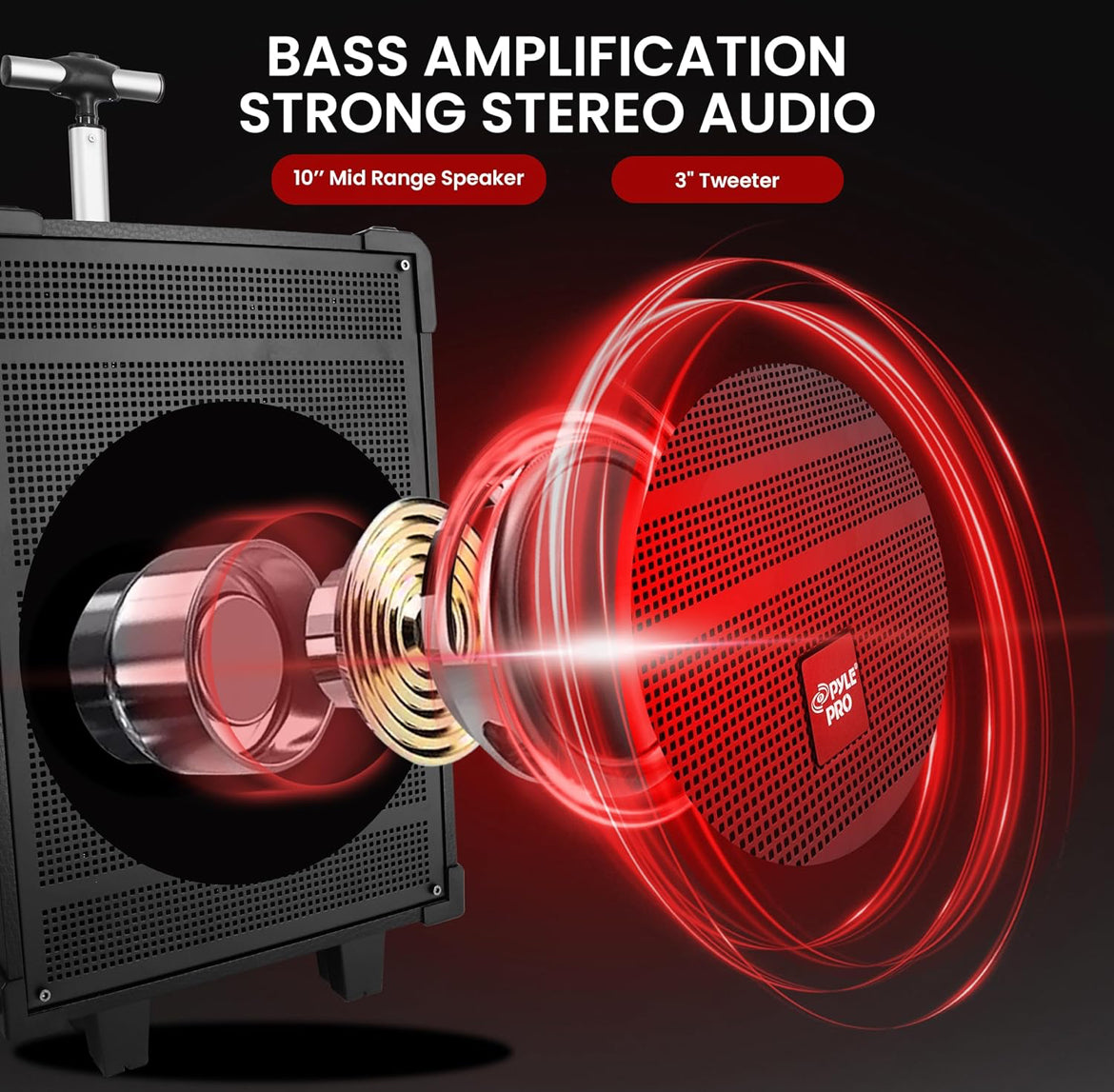 Draagbare 10" Koordlose Bluetooth Luidsprekerstelsel - Ingeboude Herlaaibare Battery, Koordlose Mikrofoon, USB/Mikro SD/FM - 600 Watt FM Radio met Digitale LED Skerm