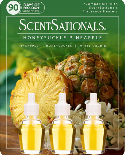 ScentSationals Honeysuckle Pineapple Fragrance Oil Plug In Air Freshener Refills 3-Pack - Works w/ Scentsationals Wall Plugs - Packaging May Vary