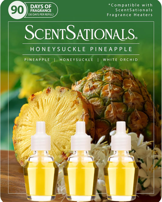 ScentSationals Honeysuckle Pineapple Fragrance Oil Plug In Air Freshener Refills 3-Pack - Works w/ Scentsationals Wall Plugs - Packaging May Vary