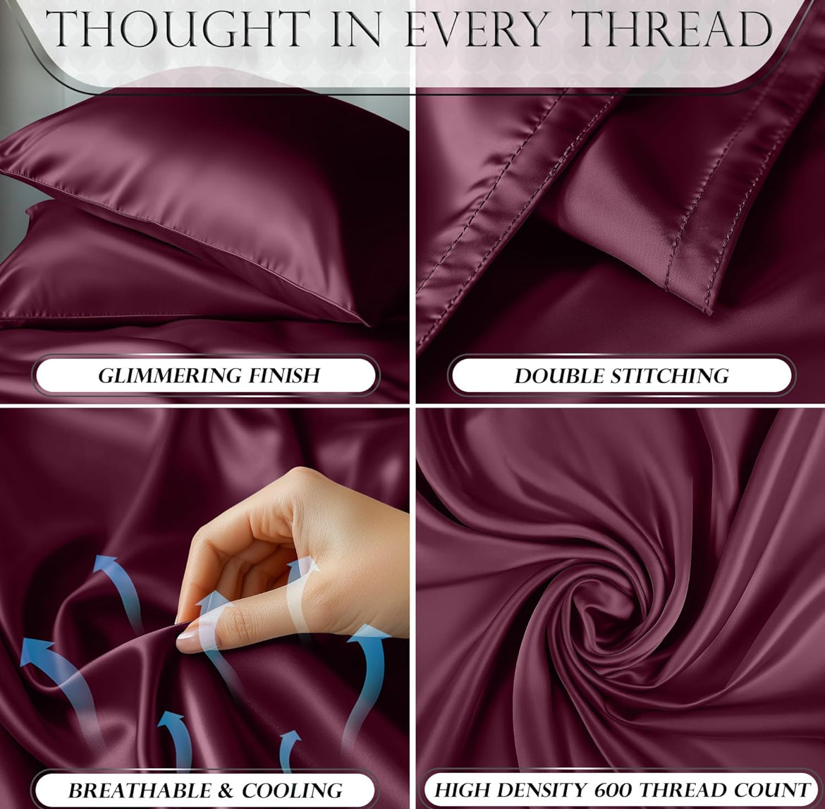 DECOLURE Satin Bed Sheets - 3 Piece Luxury Silky Twin Size Bedding Set - Softer Than Silk, Wrinkle-Free with 15” Deep Pocket Fitted Sheet, Perfect for Hair & Skin, Gifts for Women (Rosewood)