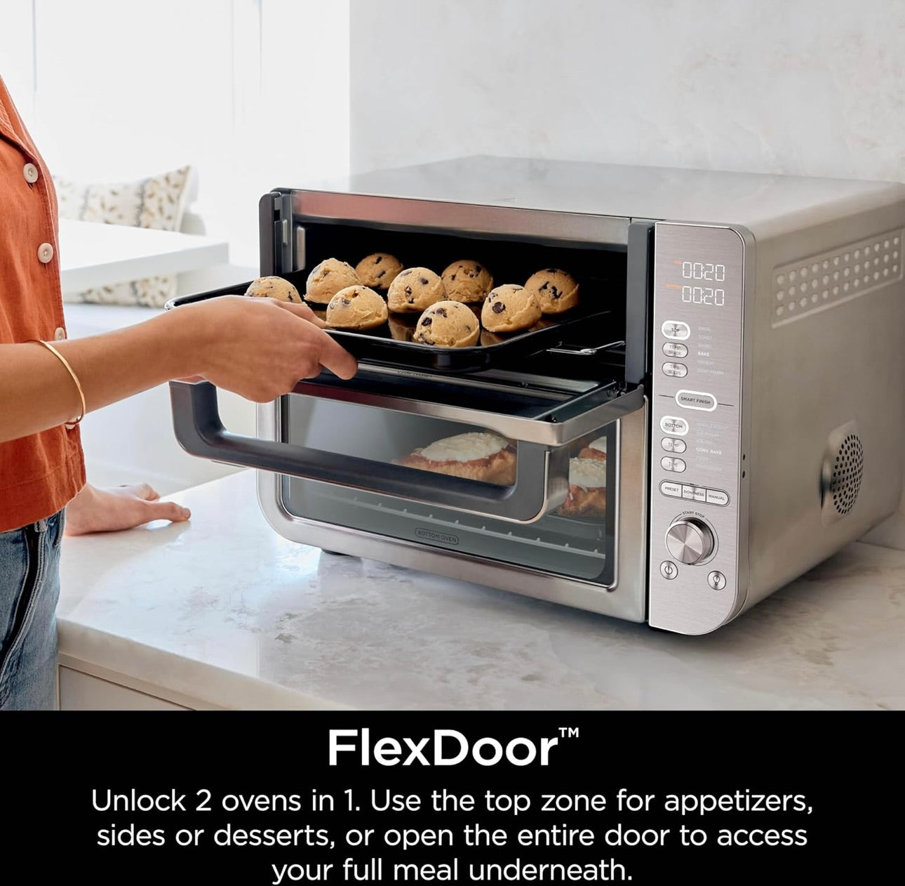 Ninja Countertop Oven Double Stack XL & Air Fryer with Pro Cook System, 12-in-1, Flexdoor, FlavorSeal, SMART FINISH with DualZone Technology, Air Fryer, Bake, Broil, Reheat, Stainless Steel, DCT651