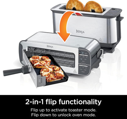 Ninja ST101 Foodi 2-in-1-omslaanrooster, 2-sny-kapasiteit, kompakte rooster-oond 1500 Watt, vlekvrye staal - 6 funksies