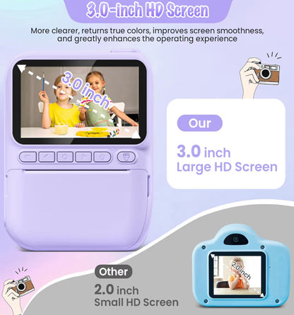 Kitsdrukamera 3.0" HD 32MP Kinders 1080P met 3 Rolletjies Drukpapier 32GB SD-Kaart (Pers)