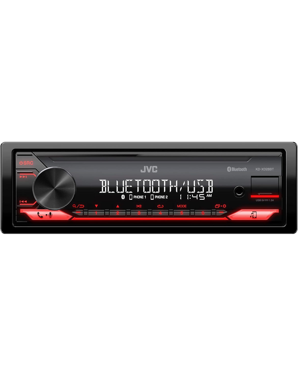 JVC KD-XD28BT Bluetooth-motorstereo met USB-poort – AM/FM-radio, MP3-speler, hoëkontras-LCD, 50 Watt, afneembare voorpaneel – Enkel DIN – 13-band EQ
