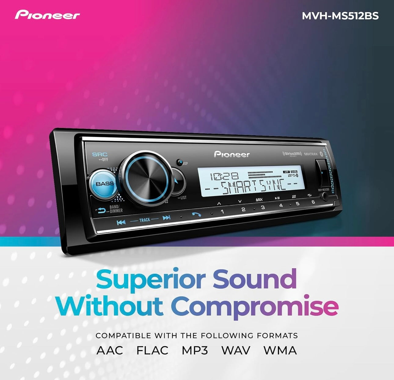 Pioneer MVH-MS512BS Enkel-Din Bluetooth Mariene Stereo met Amazon Alexa en Korrosiebestande Ontwerp