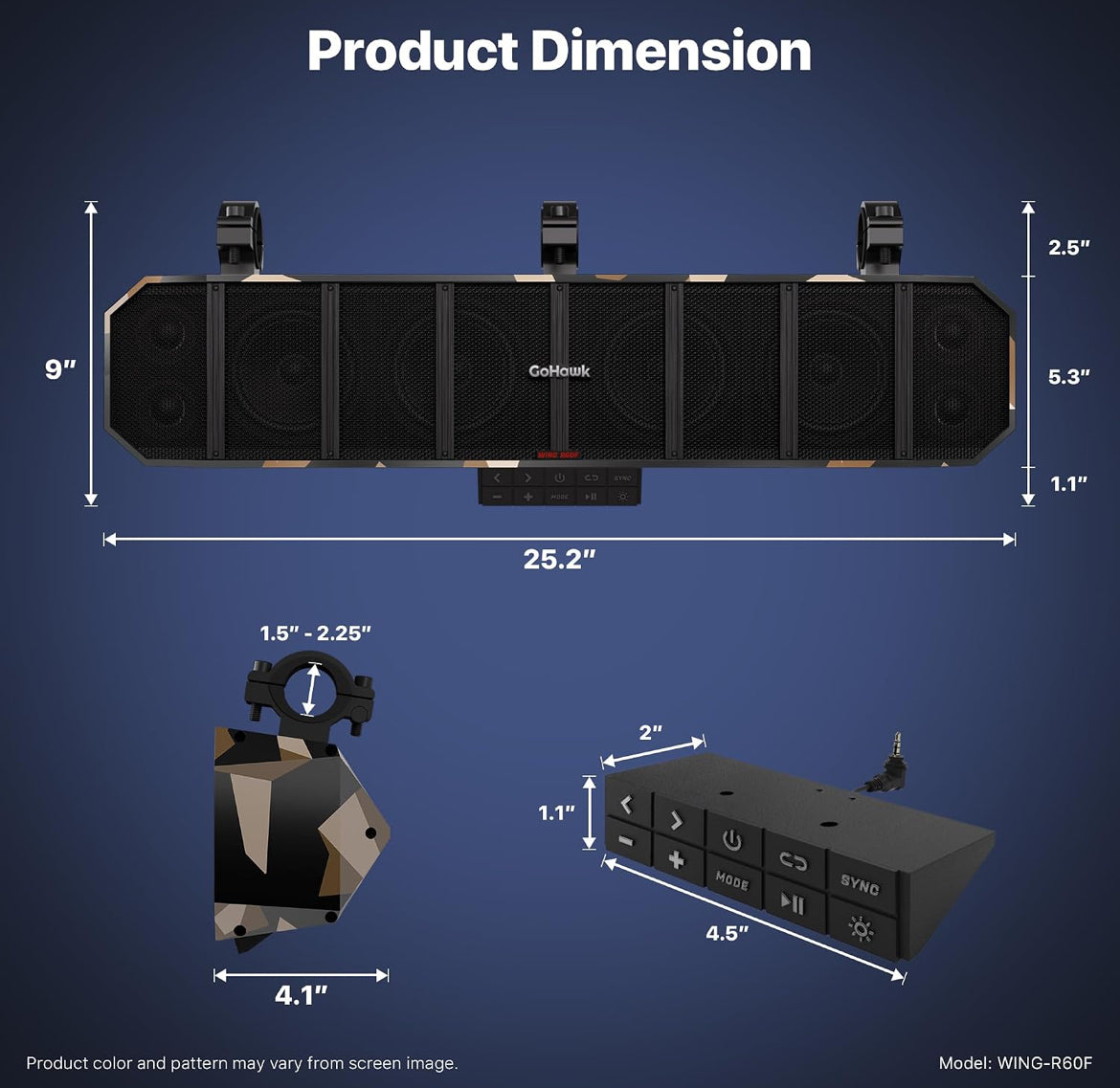 25" UTV Sound Bar, 8 Speaker ATV Sound Bar for 1.5"- 2.25" Roll Cage
600W 8-speaker system with RGB lights, FM radio, for off-road, marine and golf carts. Fits 1.5"-2.25" roll bars.