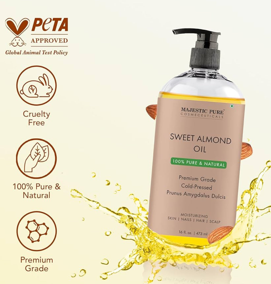SUIWER Soet Amandelolie, Driedubbel A Graad Kwaliteit, Suiwer en Natuurlik Kouegepars, (Verpakking Kan Verskil) - (16 fl. Oz)