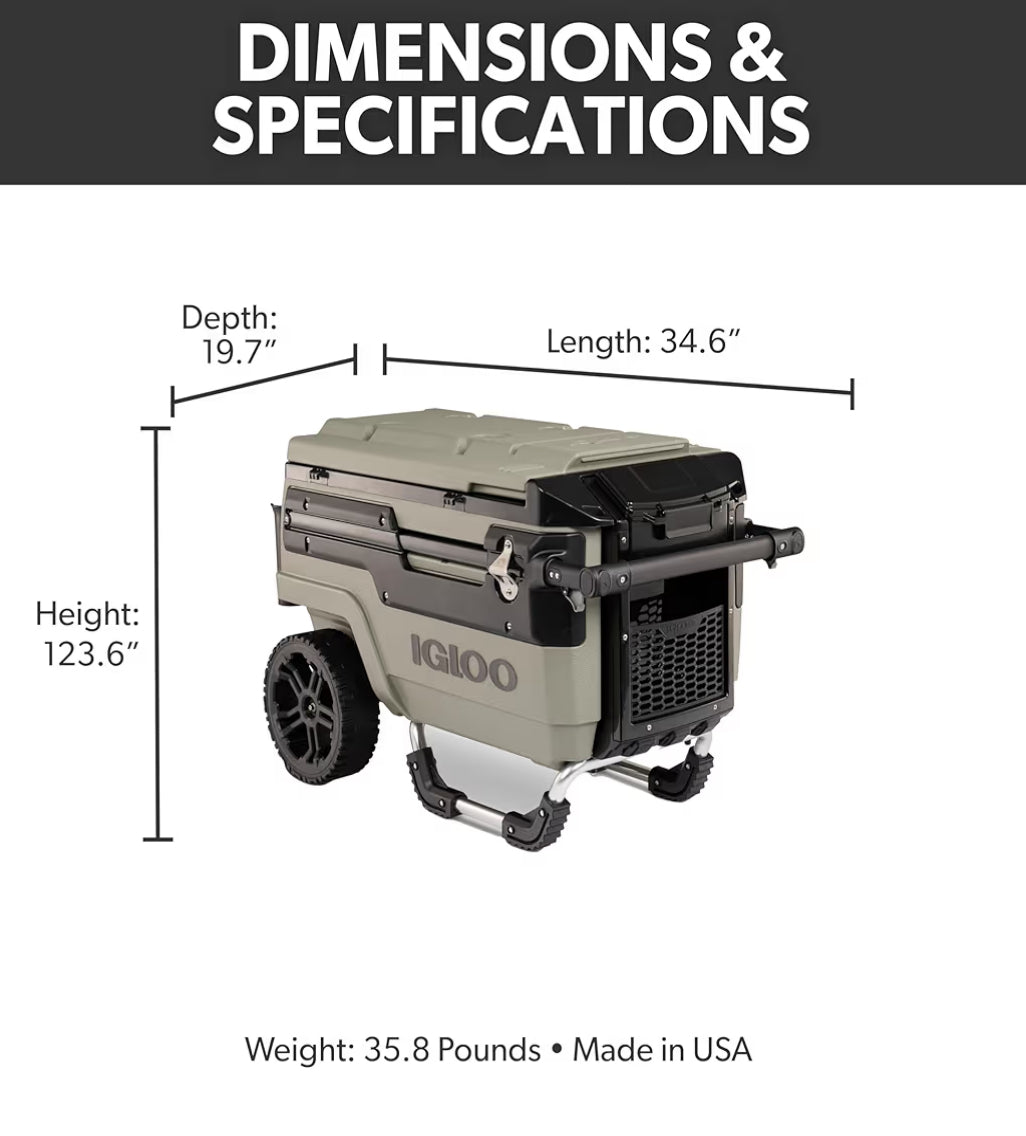 Heavy Duty Insulated Cooler Trailmate Journey 70qt Wheeled Cooler  - Insulated Hard Shell Ice Chest (Olive)