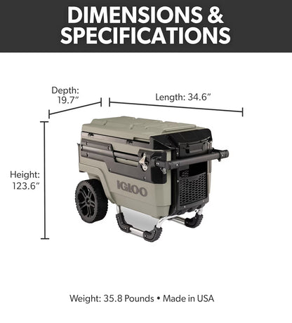 Heavy Duty Insulated Cooler Trailmate Journey 70qt Wheeled Cooler  - Insulated Hard Shell Ice Chest (Olive)