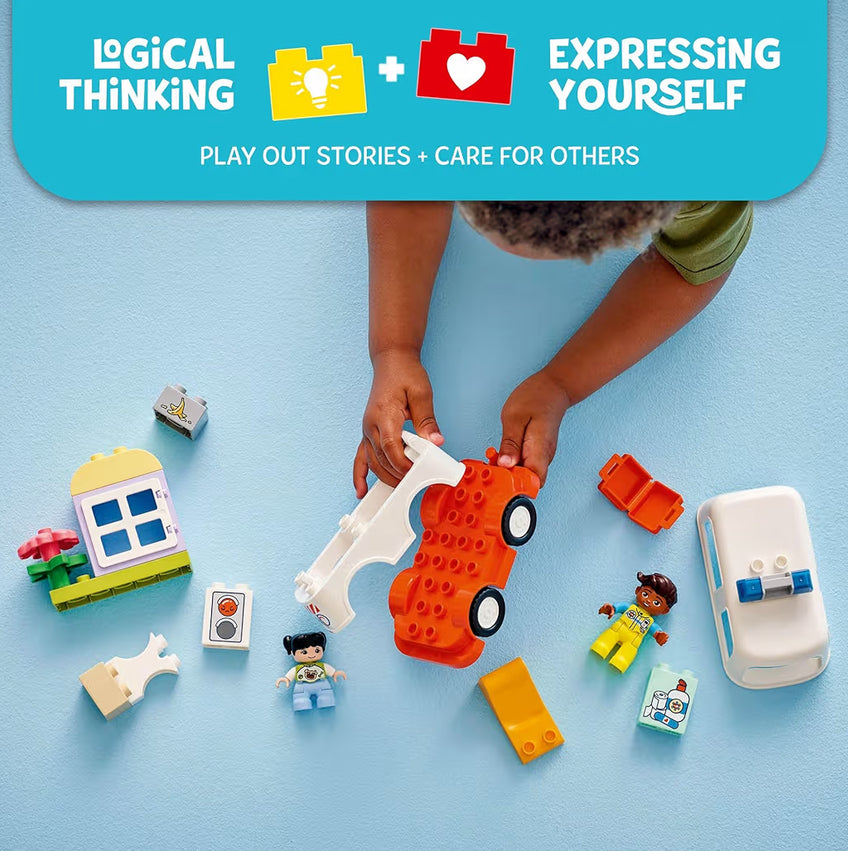 LEGO DUPLO Dorp Ambulans & Drywer Boustel Speelgoed – Voorskoolse Leer- en Opvoedkundige Ambulansspeelding vir Kleuters, Seuns en Meisies, Ouderdom 2+ – Voorgee Speel Baba Geskenkidee – 10447