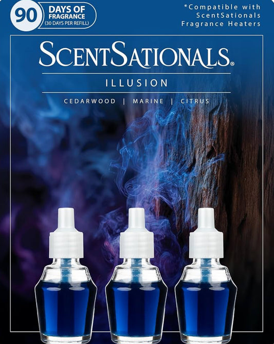 ScentSationals Illusion Fragrance Oil Plug In Air Freshener Refills 3-Pack - Works w/ Scentsationals Wall Plugs - Packaging May Vary
