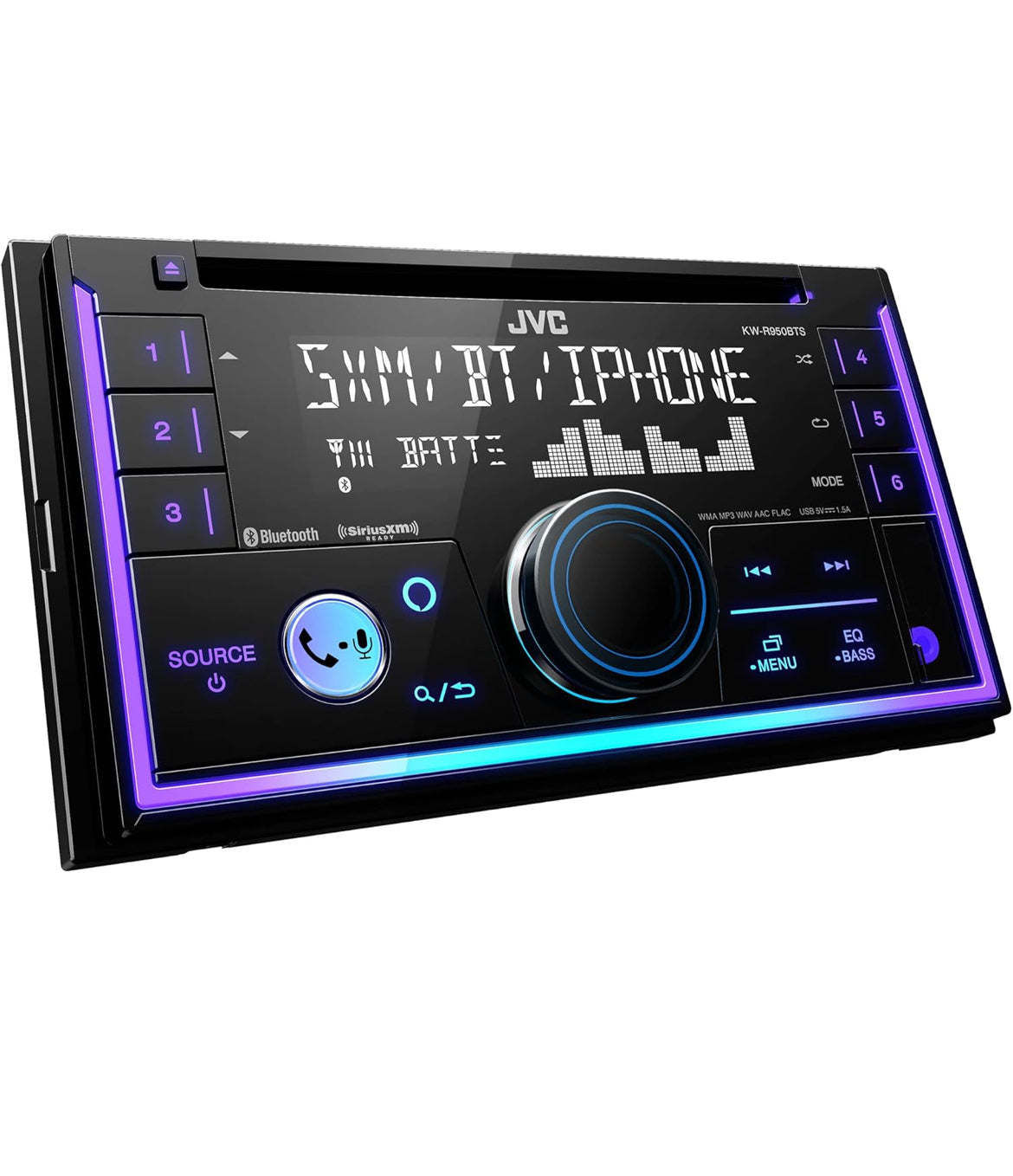 JVC KW-R950BTS Bluetooth Motorradio-Ontvanger met USB-poort – LCD-skerm – AM/FM-radio – MP3-speler – Dubbel-DIN – 13-band EQ (Swart)