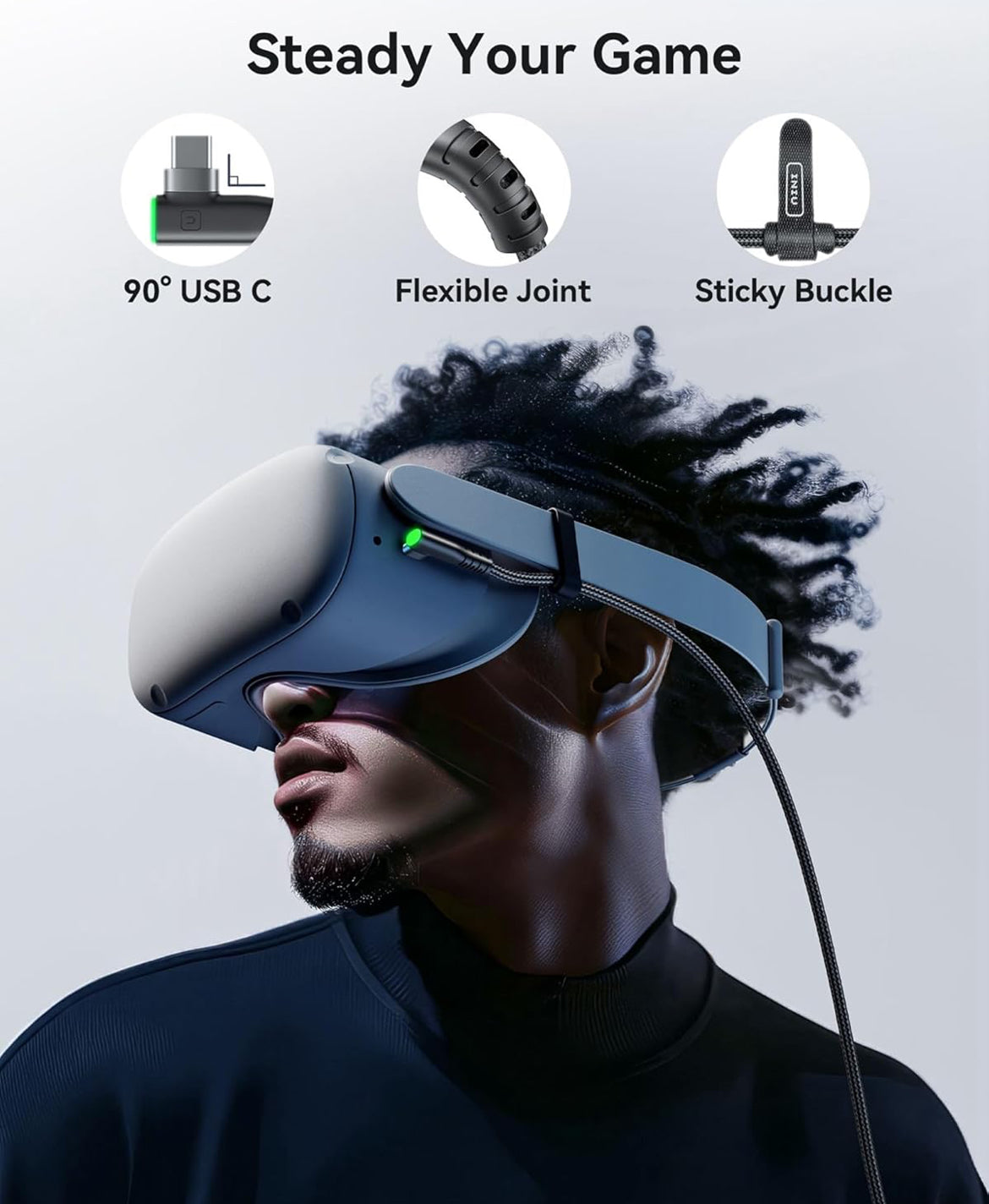 INIU Link Cable with Charging [16ft] for Meta Quest 3s Oculus Quest 3 Quest 2/Pro, Pico 4, PC VR, Steam VR, USB 3.0 High Speed Data Cable, USB C Charger Cord for VR Headset Accessories