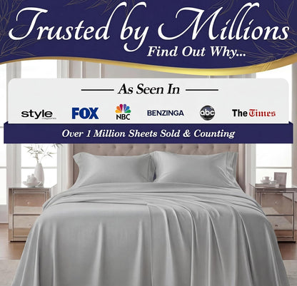 DECOLURE 100% Viscose Derived from Bamboo Sheets King Size - Luxury 4 Pc Naturally Cooling Sheets, Ultra Soft Bed Set - Deep 17" Pockets, Durable Double Stitching, Oeko Tex Standard (Light Grey)