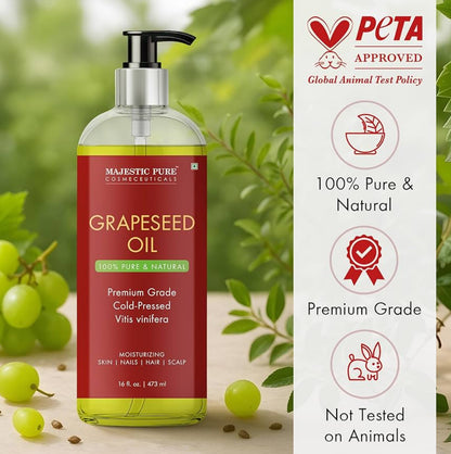 Suiwer Druiwepitolie - 100% Suiwer & Natuurlik - Premium Graad, Kouegepars, Heksaanvrye Draerolie vir Vel, Hare en Liggaam - Bevogtigende Vel, Hare en Kopvel - 16 Vl Oz