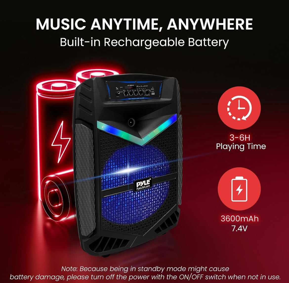 Portable Bluetooth PA Speaker - 1200W Rechargeable Outdoor Bluetooth w/ 15” Subwoofer 1” Tweeter, Recording Function Mic In Party Lights USB/SD Radio PPHP1542B