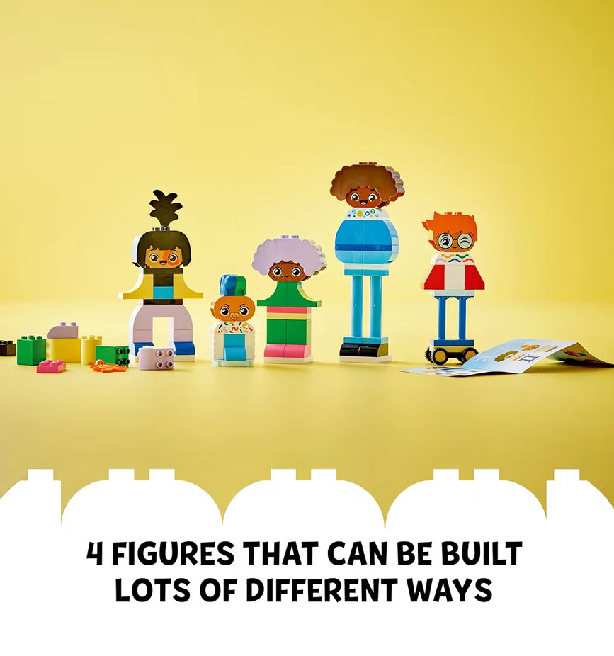 LEGO DUPLO Dorp Boubare Mense met Groot Emosies Interaktiewe Speelding, 5 Karakter met 10 Rolspel Gesigte, 71 Kleurvolle Stene