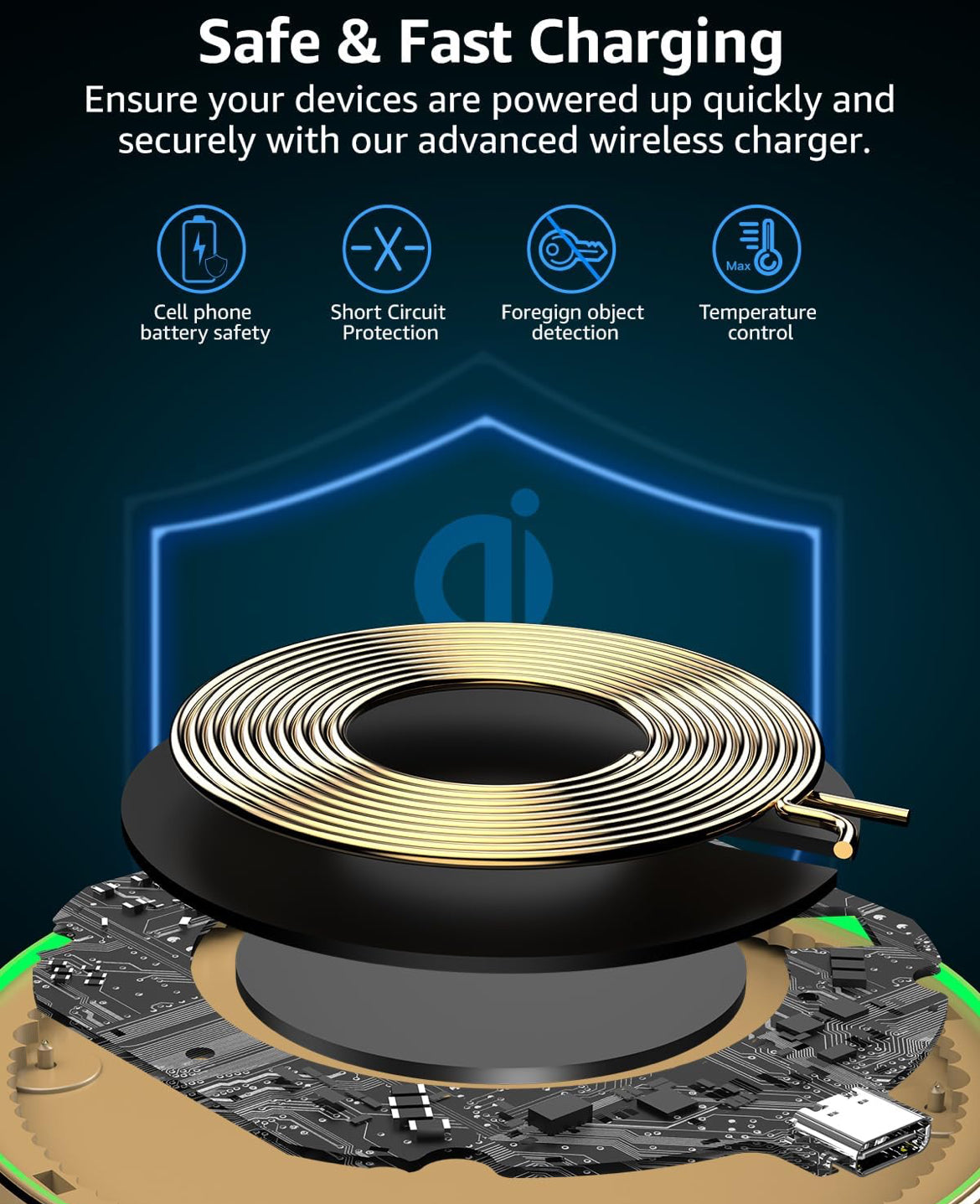 New Anti-Slip Wireless Charger 15W Max Fast Charging Pad Compatible w/ iPhone,Samsung Galaxy - Champagne