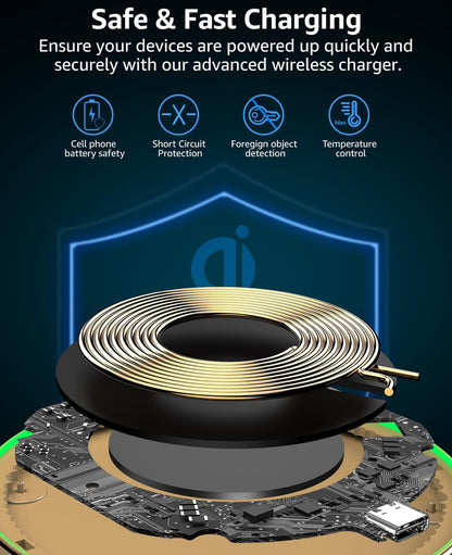 New Anti-Slip Wireless Charger 15W Max Fast Charging Pad Compatible w/ iPhone,Samsung Galaxy - Champagne