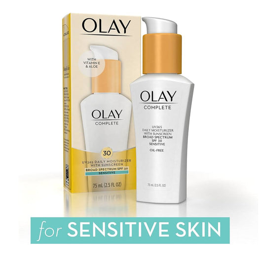 Olay Gesigbevogtiger, Volledig met Sonskerm SPF 30 Sensitiewe Vel Nie-Komedogenies - Vitamien E & Aalwyn - (2.5 Oz - 2 Pak)