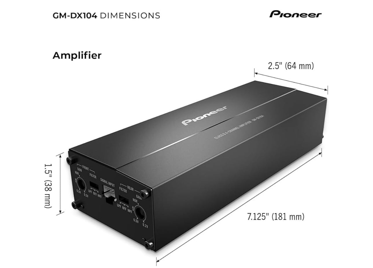 Pioneer GM-DX104 4-Kanaal Klas D Brugbare Motorversterker – 400W Maksimum Drywing, 45W RMS