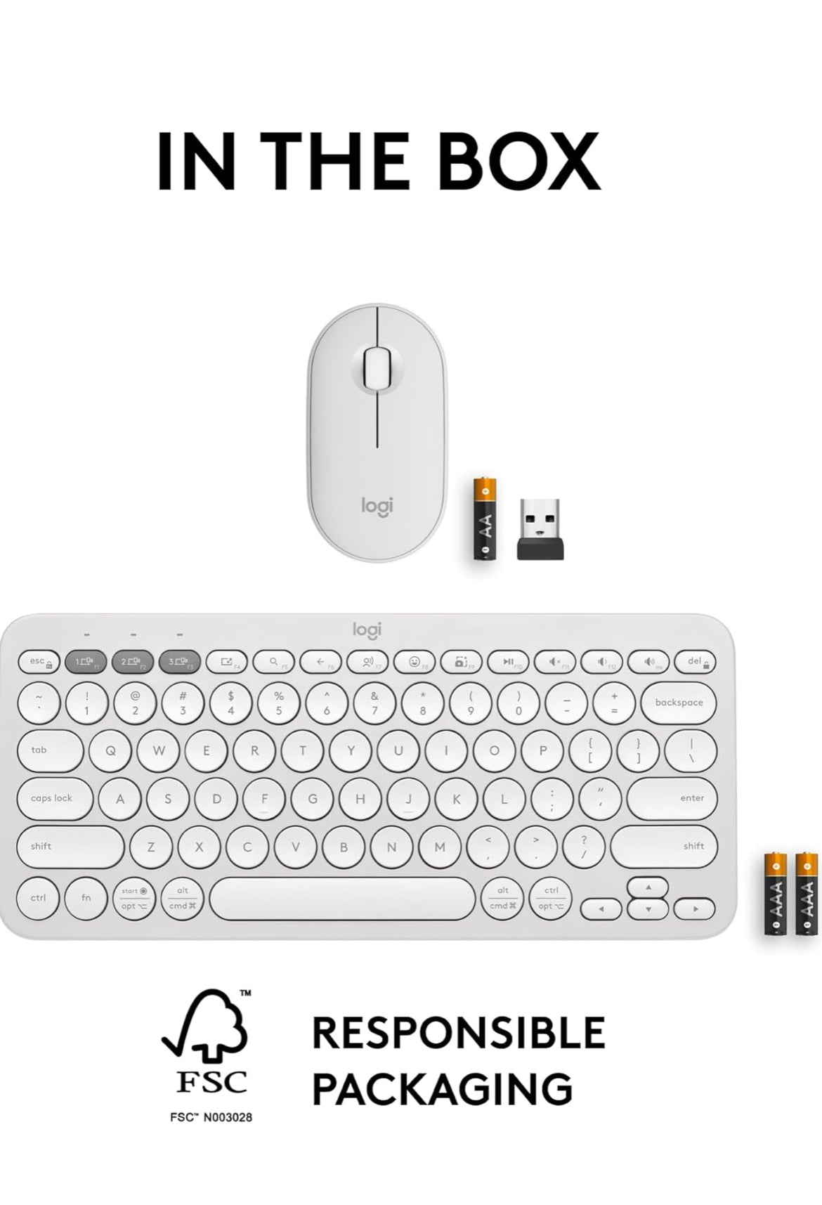 Logitech Pebble 2 Combo, Draadlose Sleutelbord en Muis, Stil en Draagbaar, Aanpasbaar, Logi Bolt, Bluetooth, Maklik-Skakel vir Windows, macOS, iPadOS, Chrome - Tonale Wit