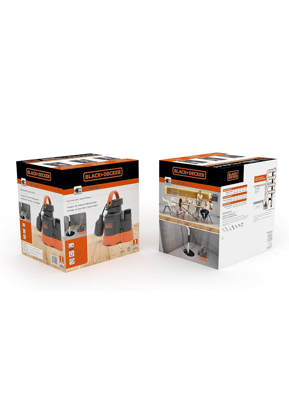 Black+Decker 1/4 HP Dompelbare Opgaarpomp, Pomp tot 2300 GPH