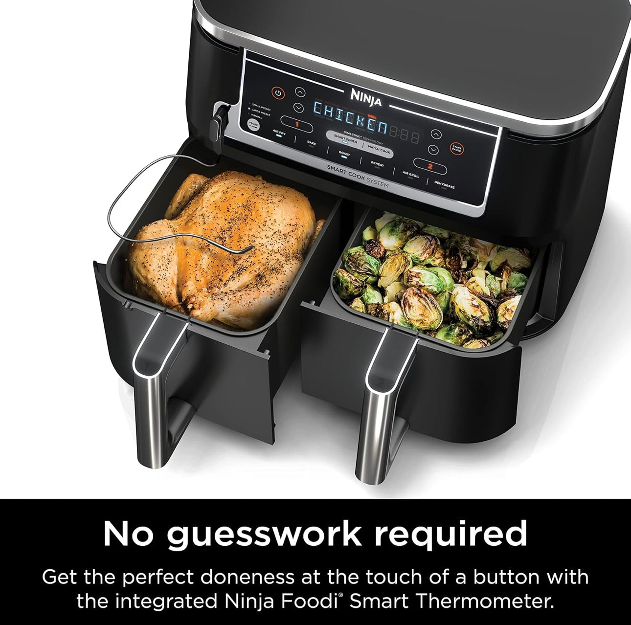 Ninja Air Fryer, Thermometer, Roast, Bake, Air Fry, Crisps, Broil, Reheats, Keep Warm, 6-in-1 - 10 QT, (Grey DZ550)