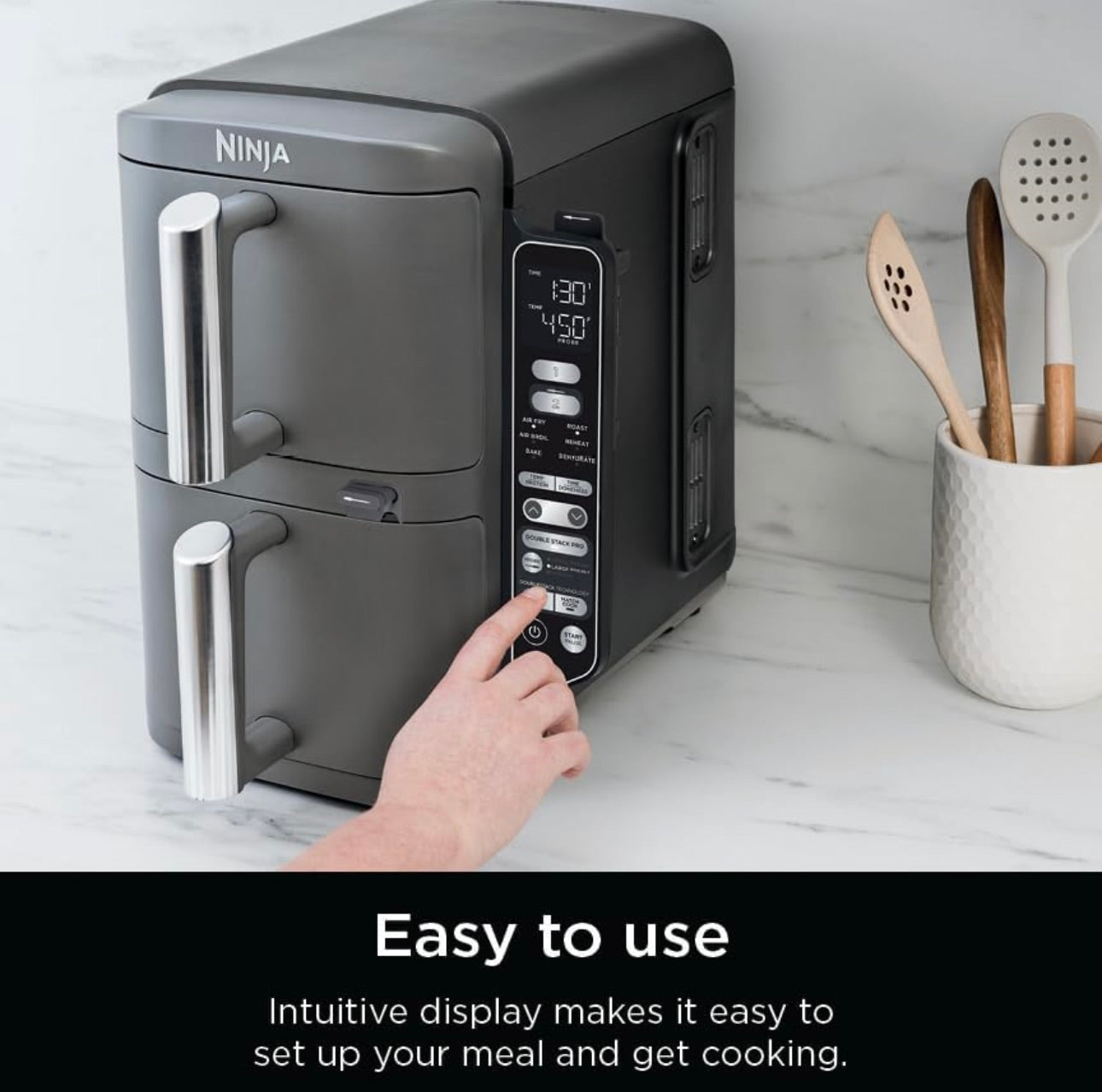Ninja DoubleStack XL Smart 2-Basket Air Fryer, Smart Cook System, DoubleStack Technology Cook 10 QT, 6-in-1, Smart Finish & Match Cook, Air Fry, Broil, Bake (SL451)