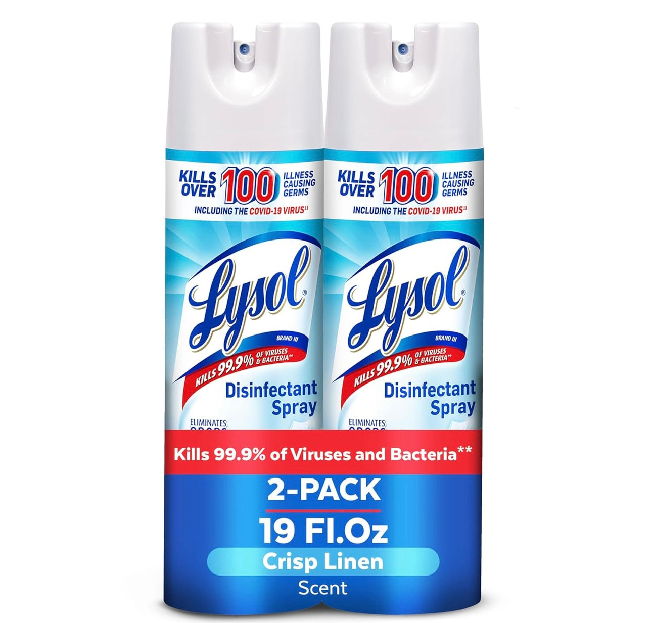 Lysol Ontsmettingsspuit, Huishoudelike Noodsaaklike Skoonmaakbenodigdhede, Veeldoelige Kamersproei, Antibakteriese Ontsmettingssproei, Bekleedselontgeurder, Huis en Badkamer, Crisp Linen, 19 Fl Oz (Pak van 2)