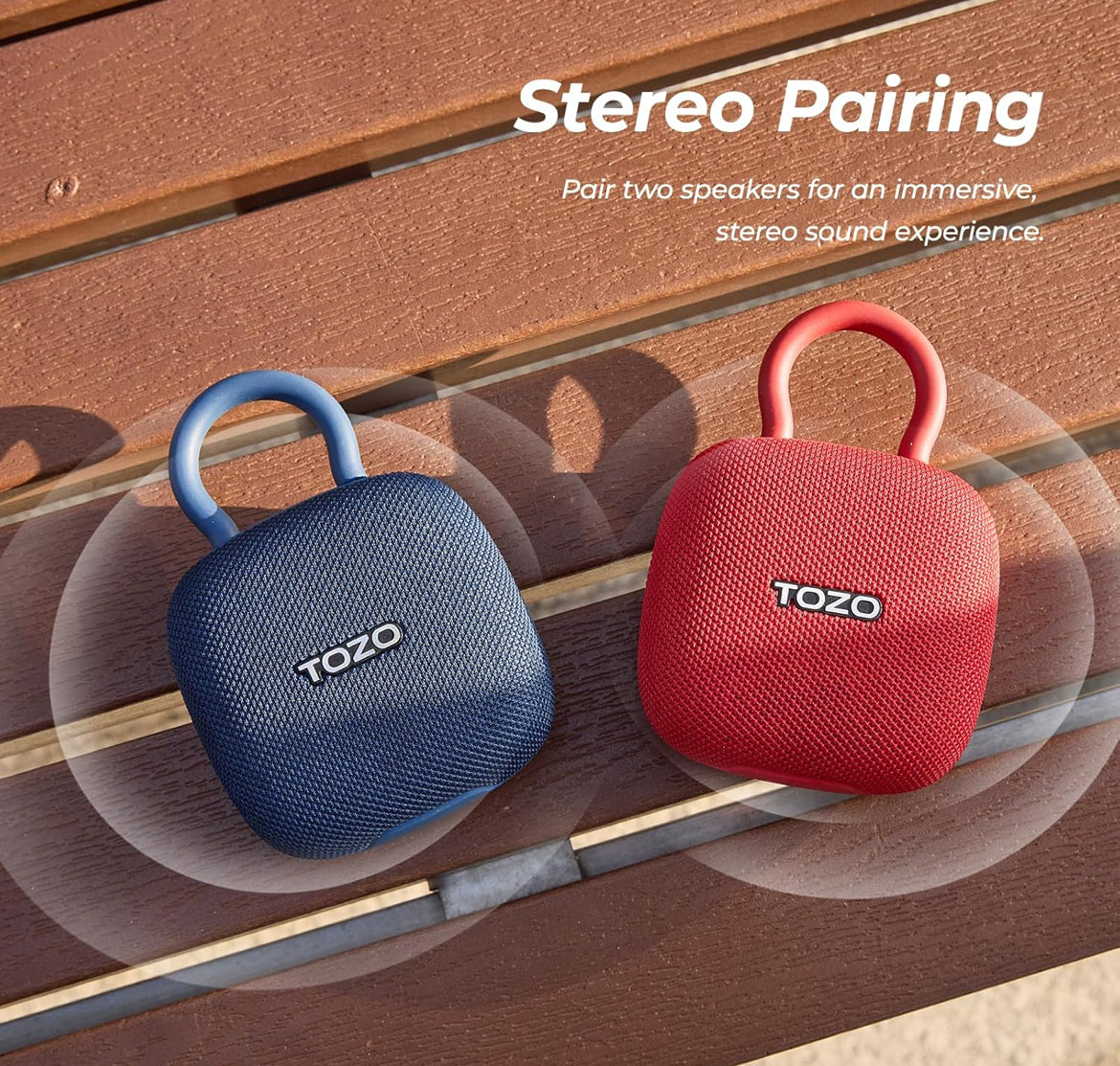 PE1 Mini Portable Bluetooth Speakers w/ Adjustable Carabiner IPX8 Waterproof, 32H Playtime - Red