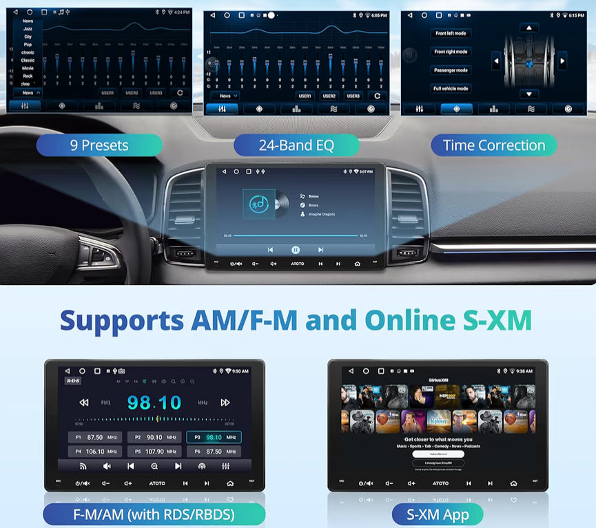 9" KI-aangedrewe motorradio dubbel DIN draadlose CarPlay en Android Auto, Wi-Fi/Bluetooth/USB, GPS-opsporing, 24 EQ & DSP, Mirror Link