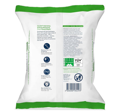 CeraVe Make-upverwyderaar Doekies, Plantgebaseerde Bioafbreekbare Waterlose Gesigwas, Reisbenodigdhede Nie-komedogenies -1 PK
