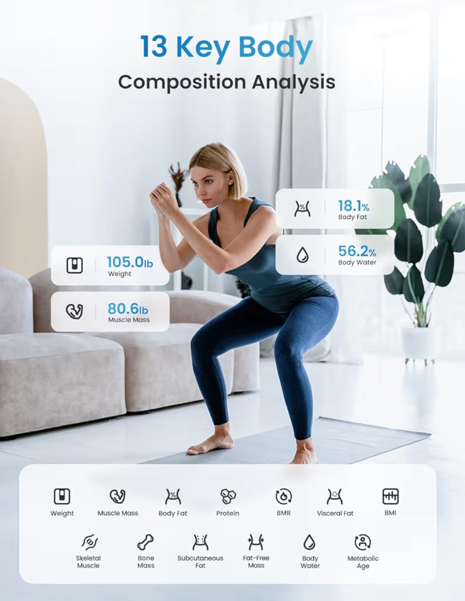 Smart Scale for Body Weight, BMI Weighing Bluetooth, Body Composition Monitor Health Analyzer with Smartphone App