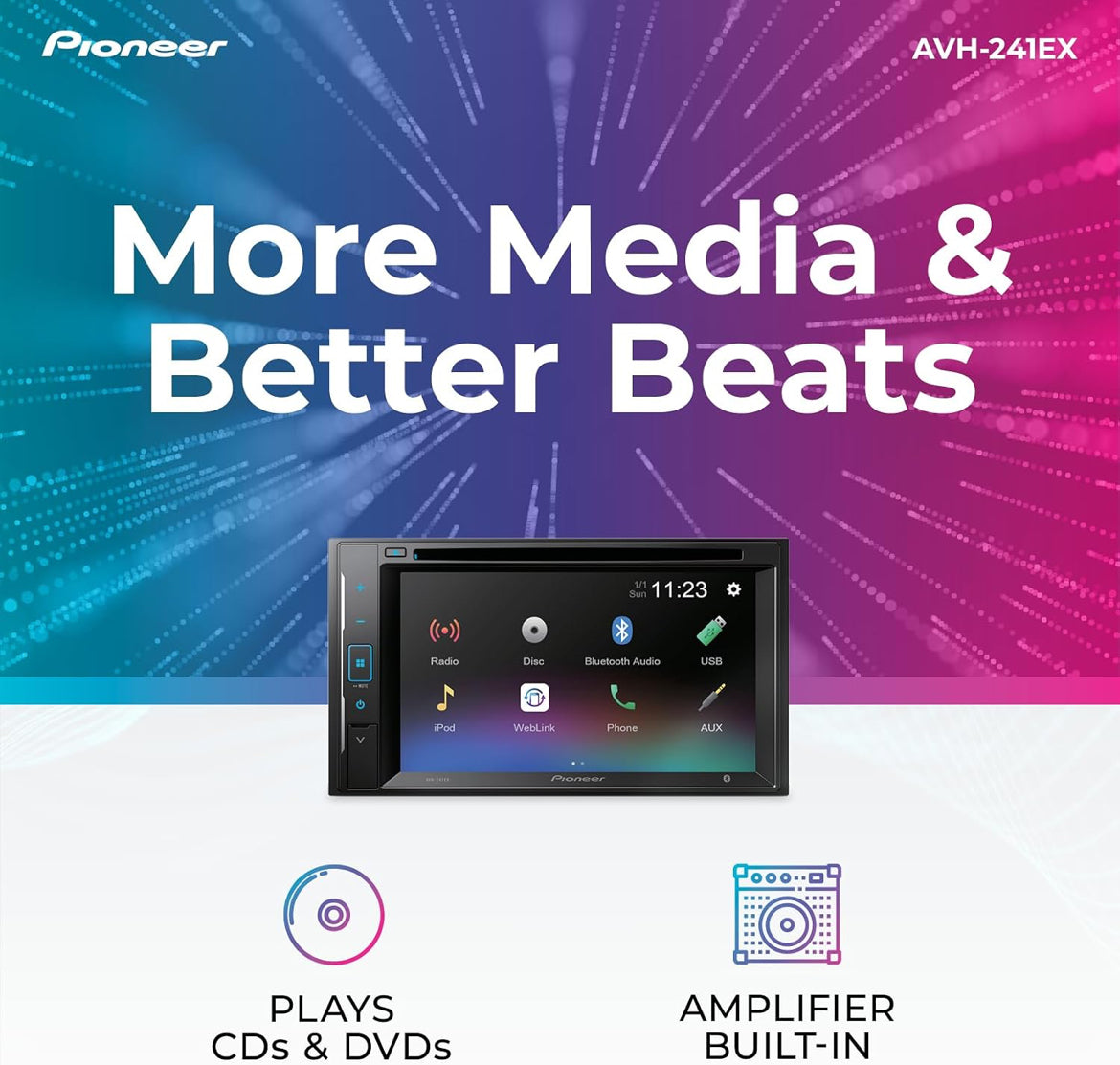 Pioneer AVH Series 6.2" Resistive Touchscreen Double Din Car Stereo DVD Multimedia Receiver, Bluetooth, Backup Camera Compatible, AM/FM Radio, USB, FLAC Playback, 13-Band EQ, 50W x 4 Preouts