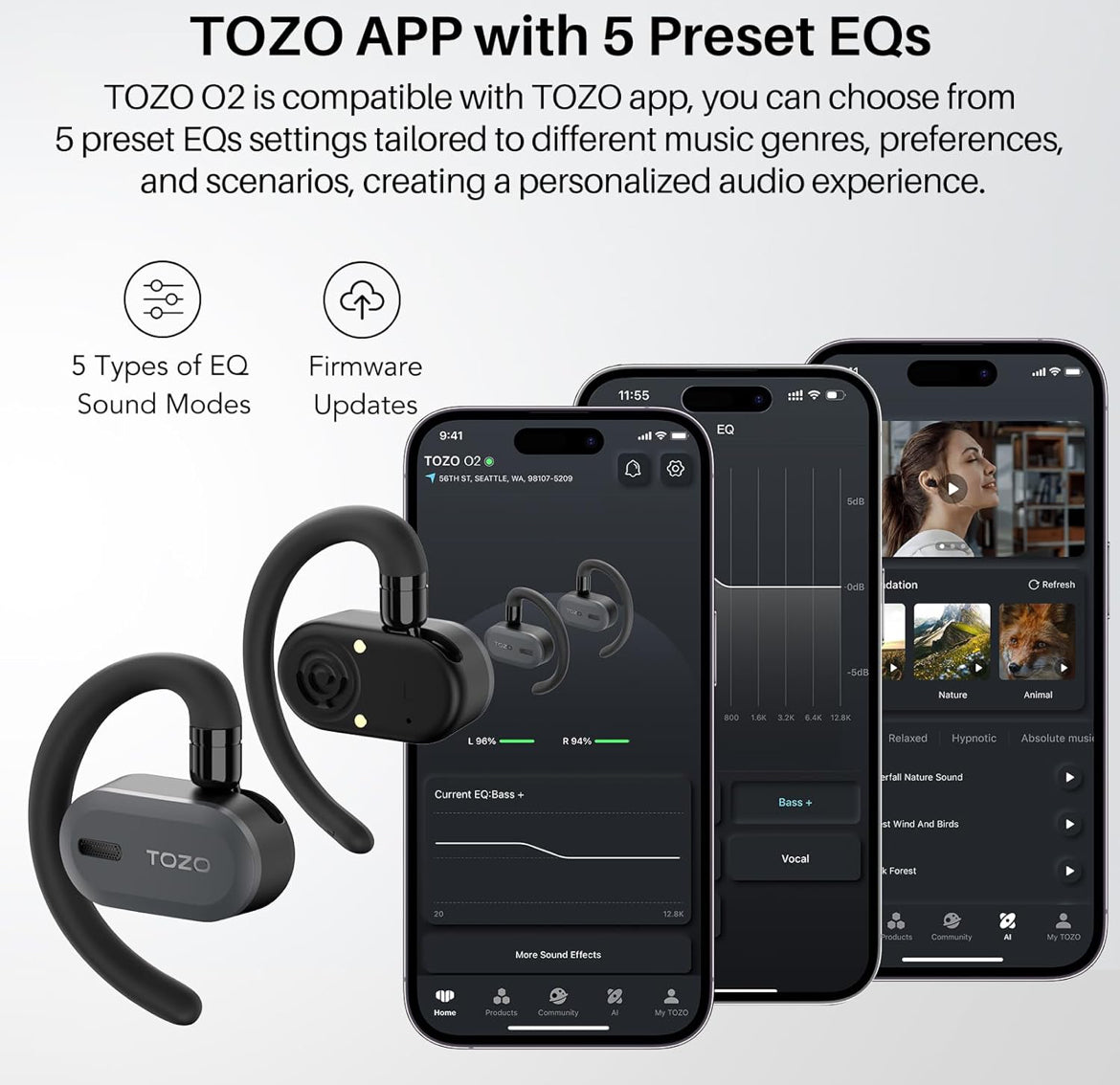 True Open Ear Wireless Lightweight w/ Multi-Angle, Dual-Axis Design for Long-Lasting Comfort - Black