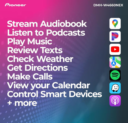 Pioneer DMH-W4660NEX 6.8" Capacitive Touchscreen Double Din Car Stereo
Digital Multimedia Receiver, Wireless CarPlay & Android Auto, Amazon Alexa, Bluetooth, HD Radio, Backup Cam, Hi-Volt RCA